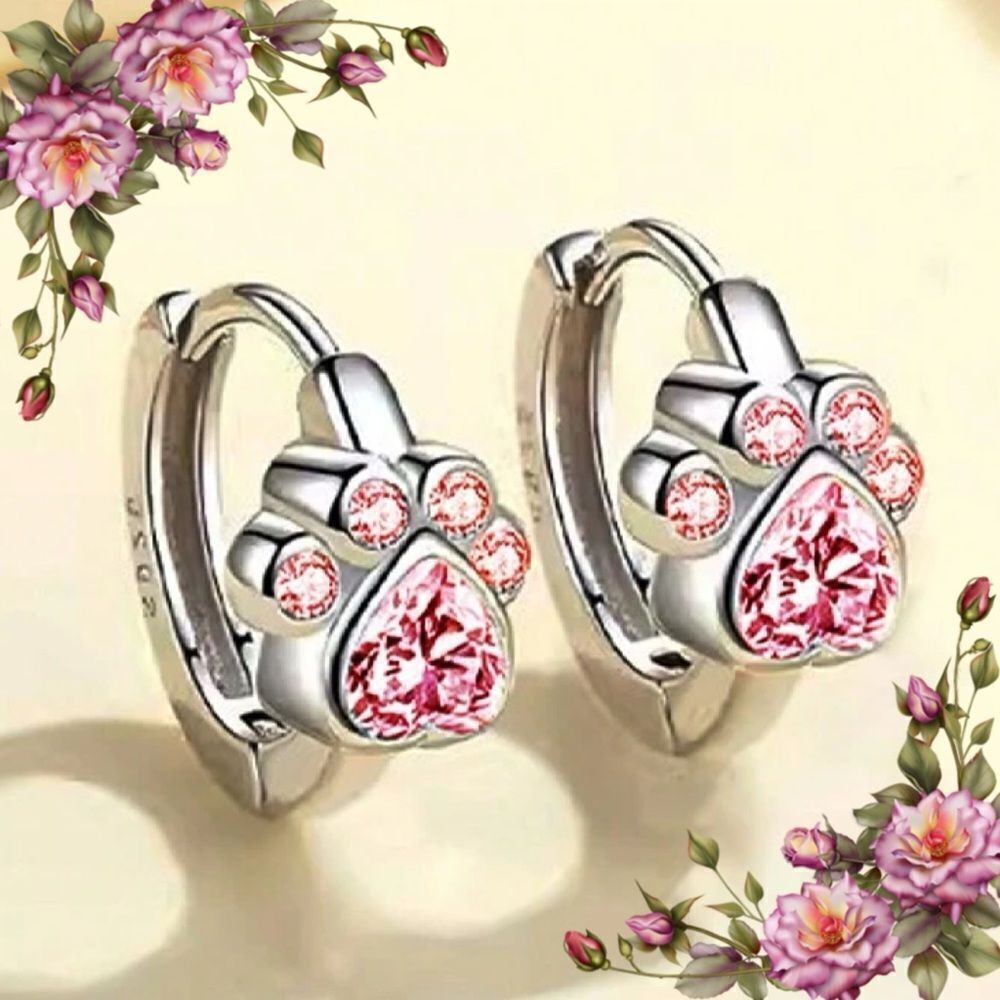 Animal‎ Paw Print Design Red Zirconia Ear Studs Earrings
